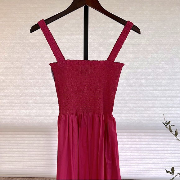 Hill House The Anjuli Nap Cotton Maxi Dress Lipstick Pink Casual Coastal Chic - Picture 2 of 5